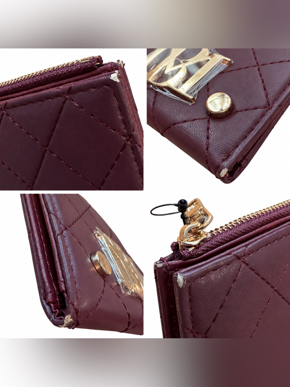 NWT Flawed Badgley Mischka Plum Quilted Vegan Leather Card Wallet - Picture 3 of 3